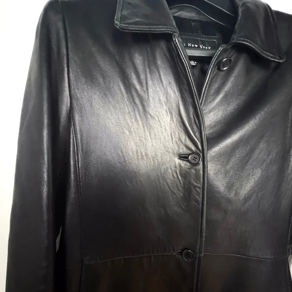 Marc New York Women L Black Genuine Leather Jacket Coat | Pockets, Lined 90s Lux - Picture 7 of 15